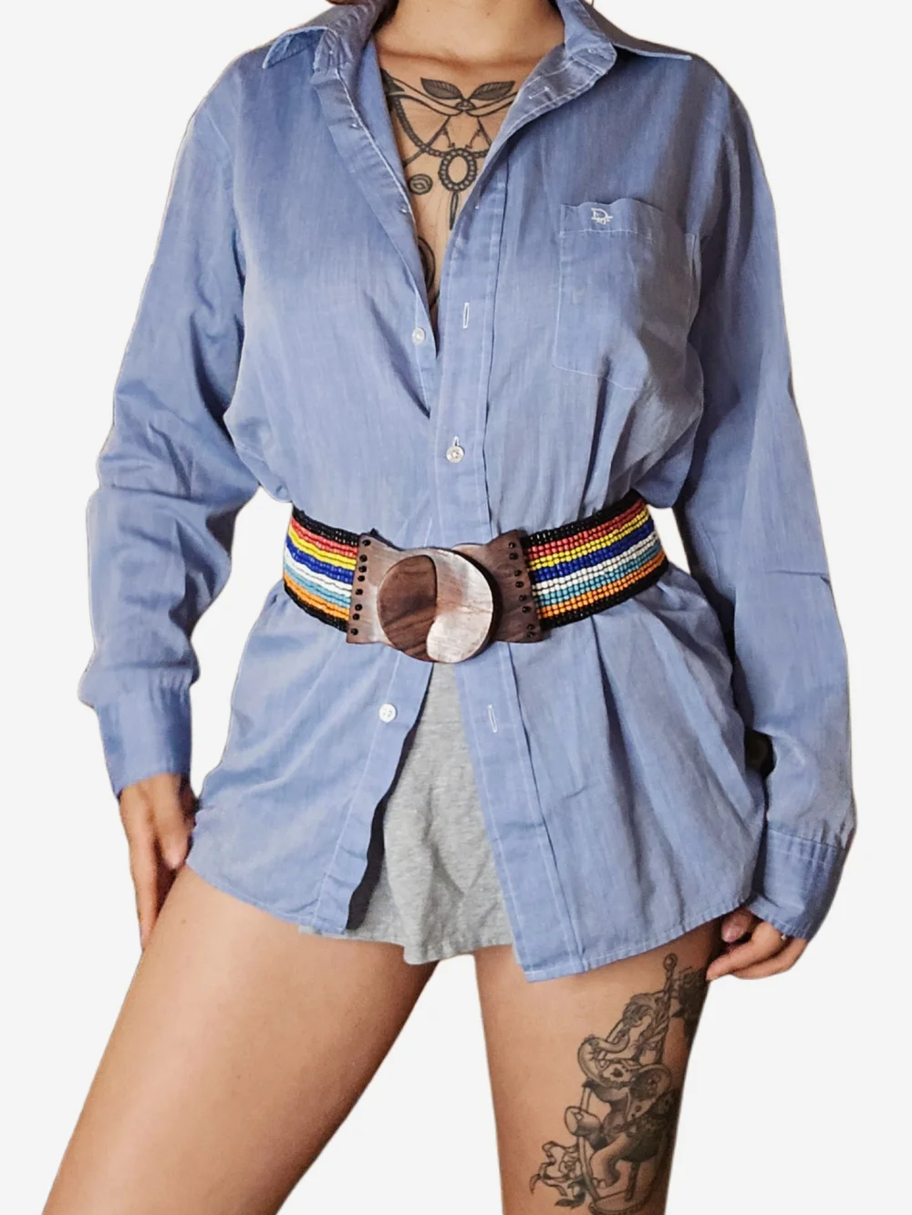 Y2k Beaded Multicolor Waist Belt with Wooden Buckle!